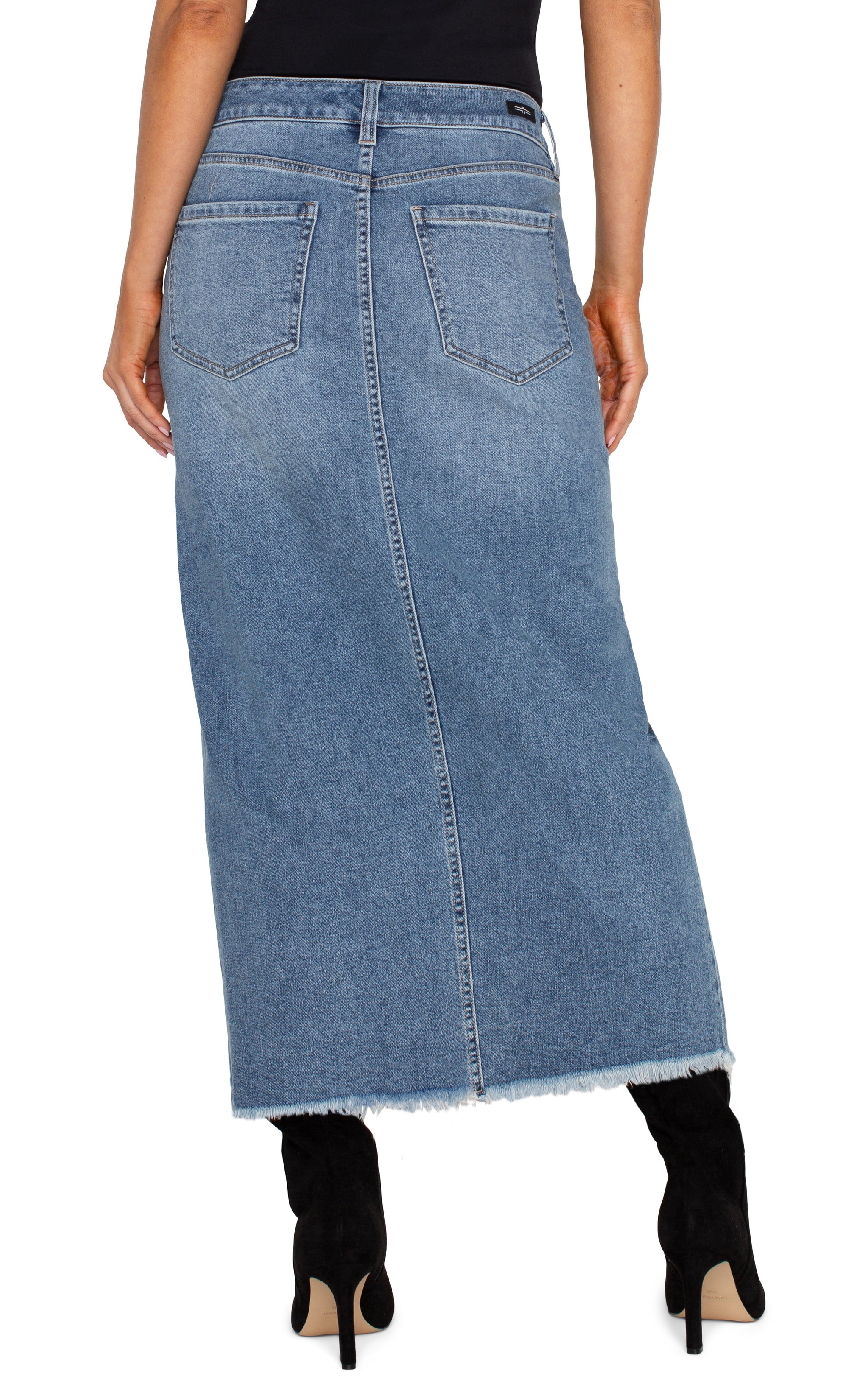 【BAON】Ronconi Banding Slit Patch Denim Long Skirt BAON】Ronconi Banding Slit Patch Denim Long Skirt Back Slit